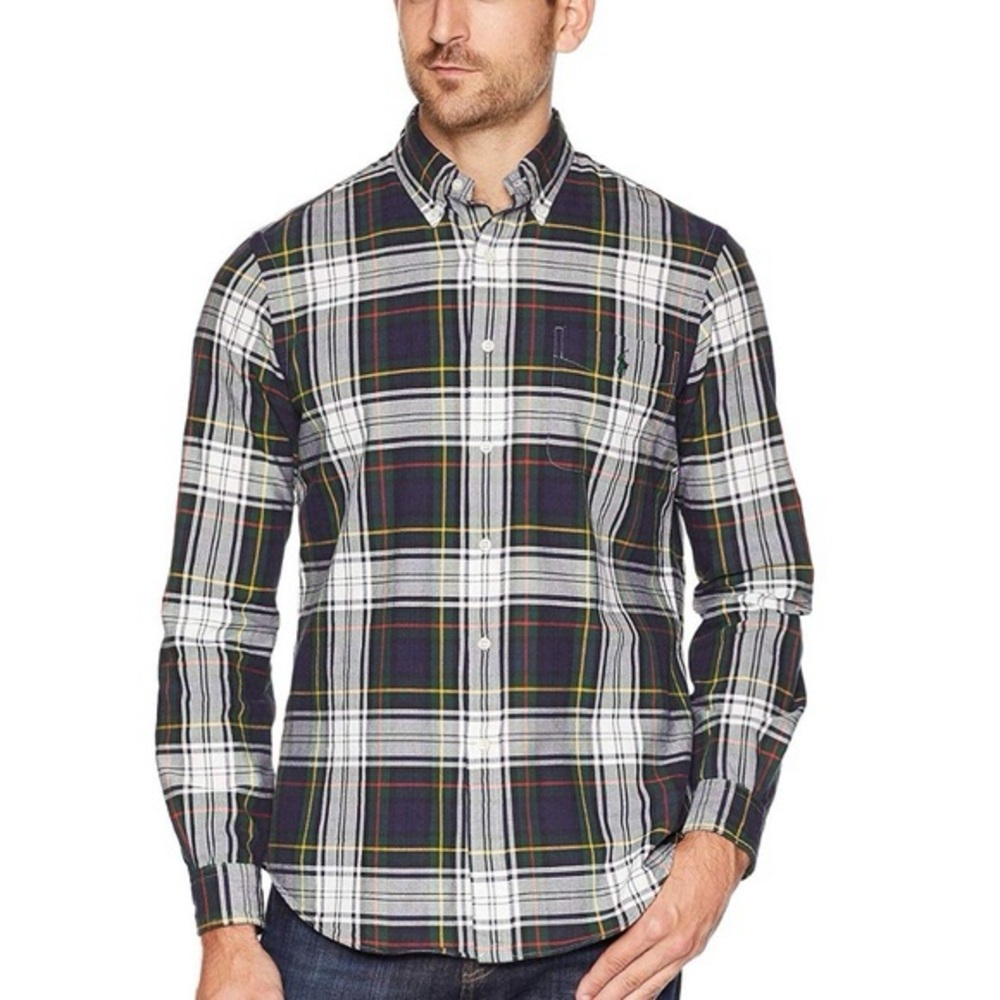Ralph‎ Lauren Men's Large Oxford Cotton Plaid Button Down Long Sleeve Shirt